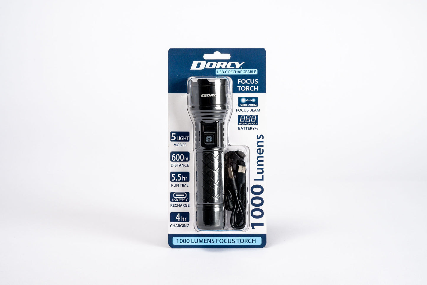 USB 1000 Lumen LCD Focus Torch